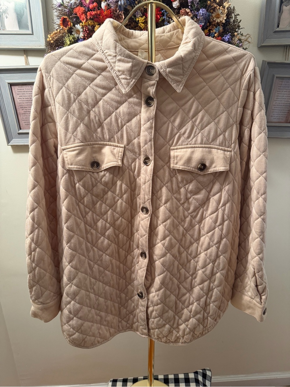 Sigrid Olsen Quilted Button-Front Jacket in Light Beige
